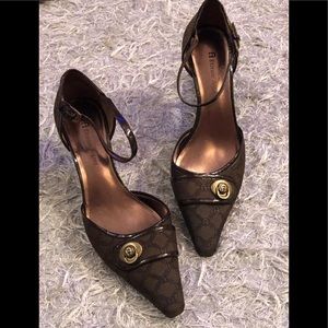 Etienne Aigner Brown Cloth & Patten Heels